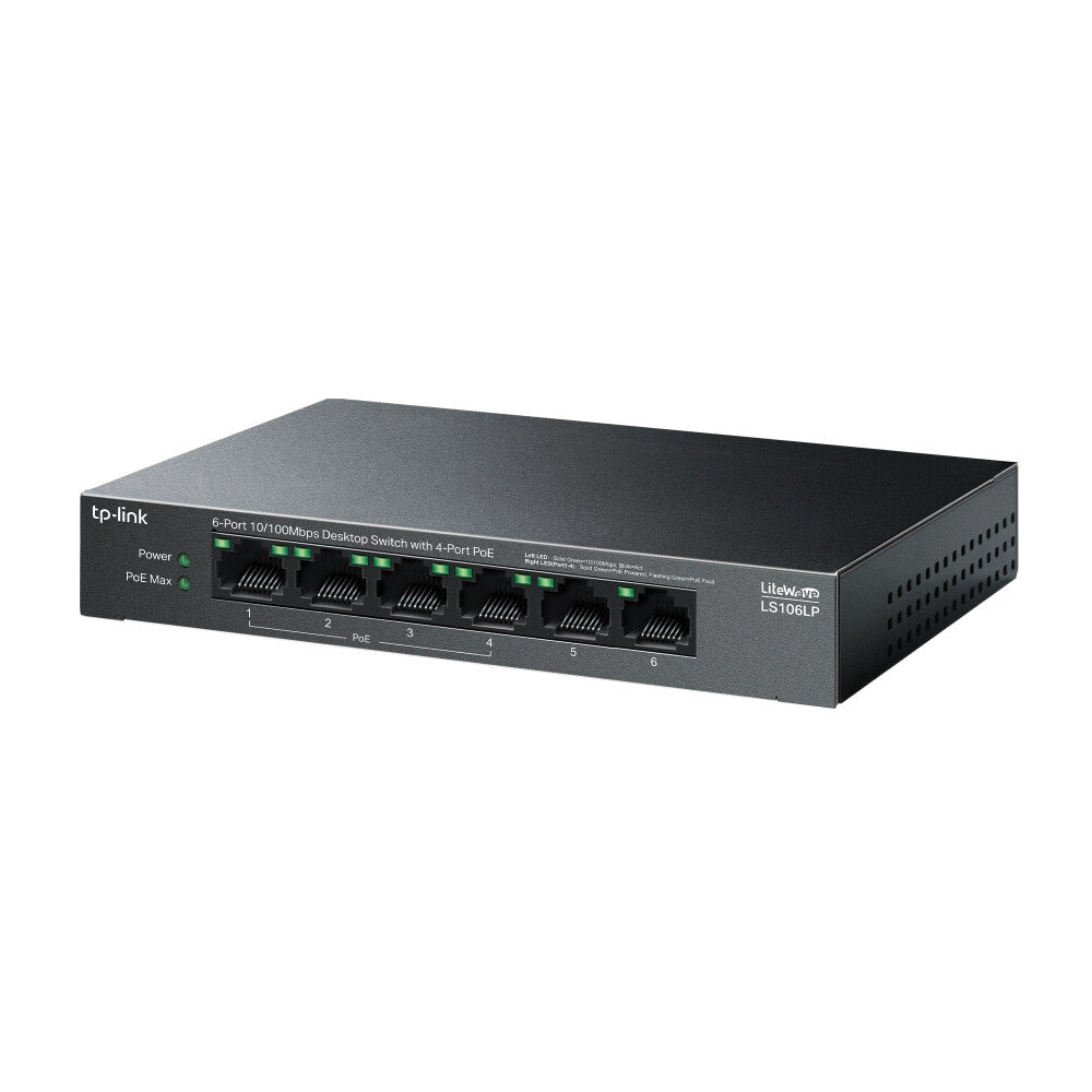TP-Link LiteWave LS106LP netværksswitch Ikke administreret Fast Ethernet (10/100) Strøm over Ethernet (PoE) Sort