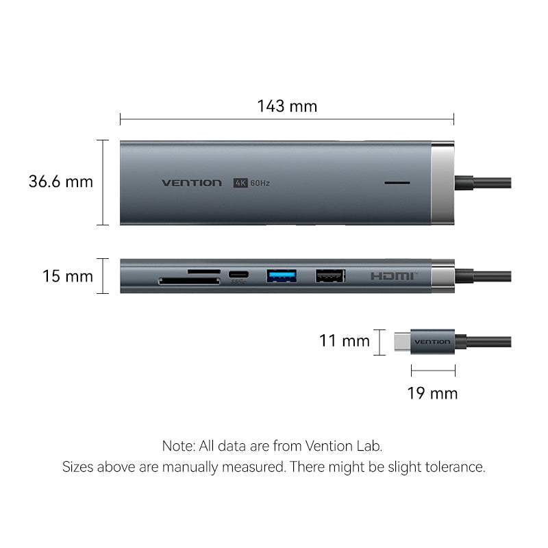 Vention TGVHB interface hub USB Type-C 5000 Mbit/s Grå