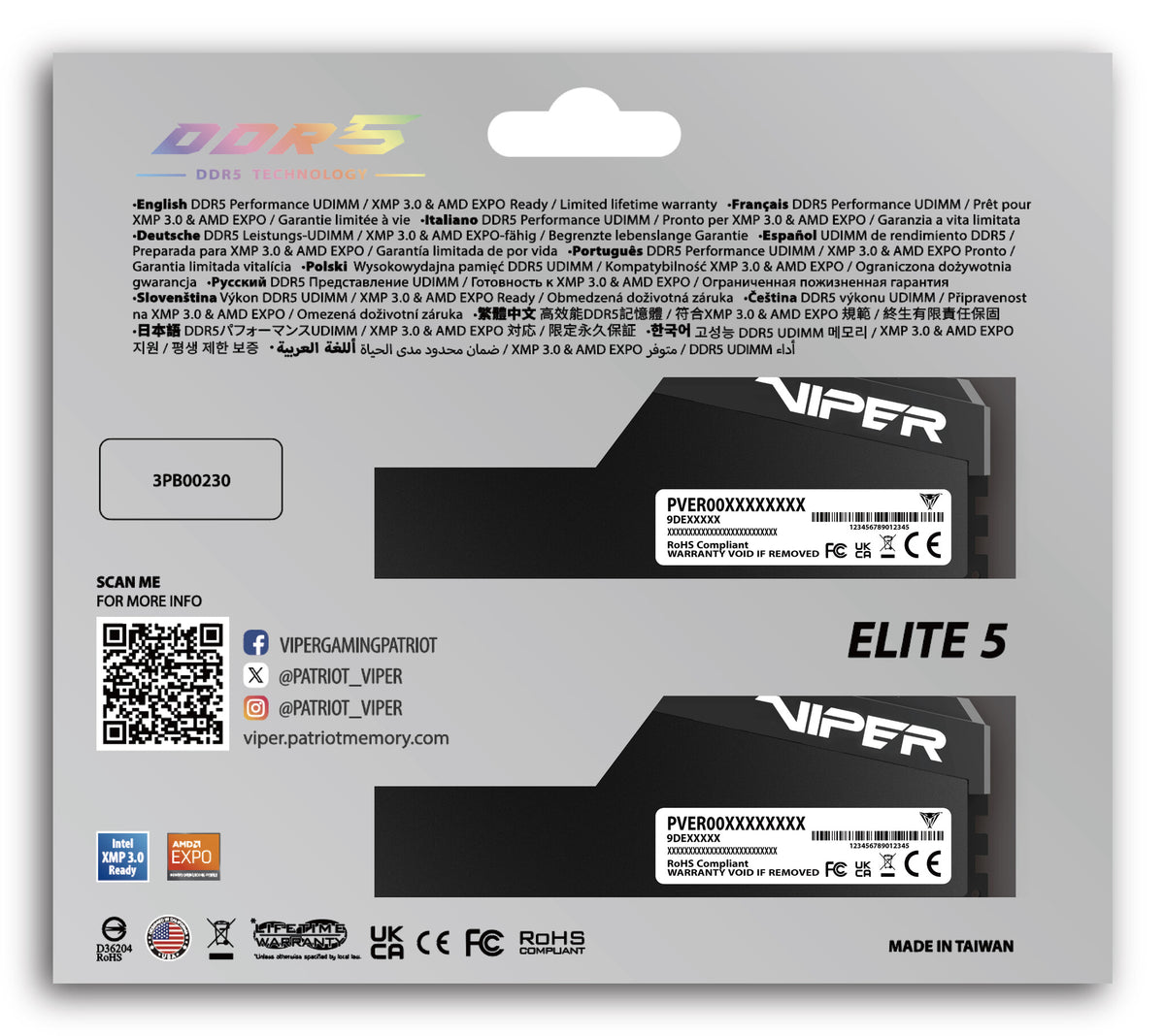 Patriot Memory Viper Elite 5 Ultra VEU532G6028K hukommelsesmodul 32 GB 2 x 16 GB DDR5 6000 MT/s 288-pin DIMM