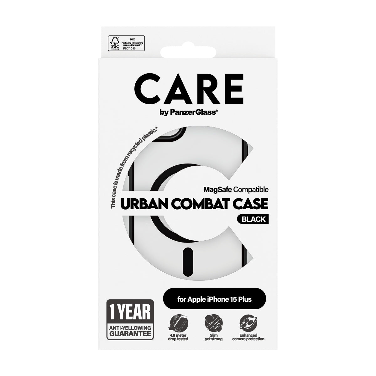 PanzerGlass CARE by ® Flagship Case Transparent Urban Combat m. Sort MagSafe iPhone 15 Plus