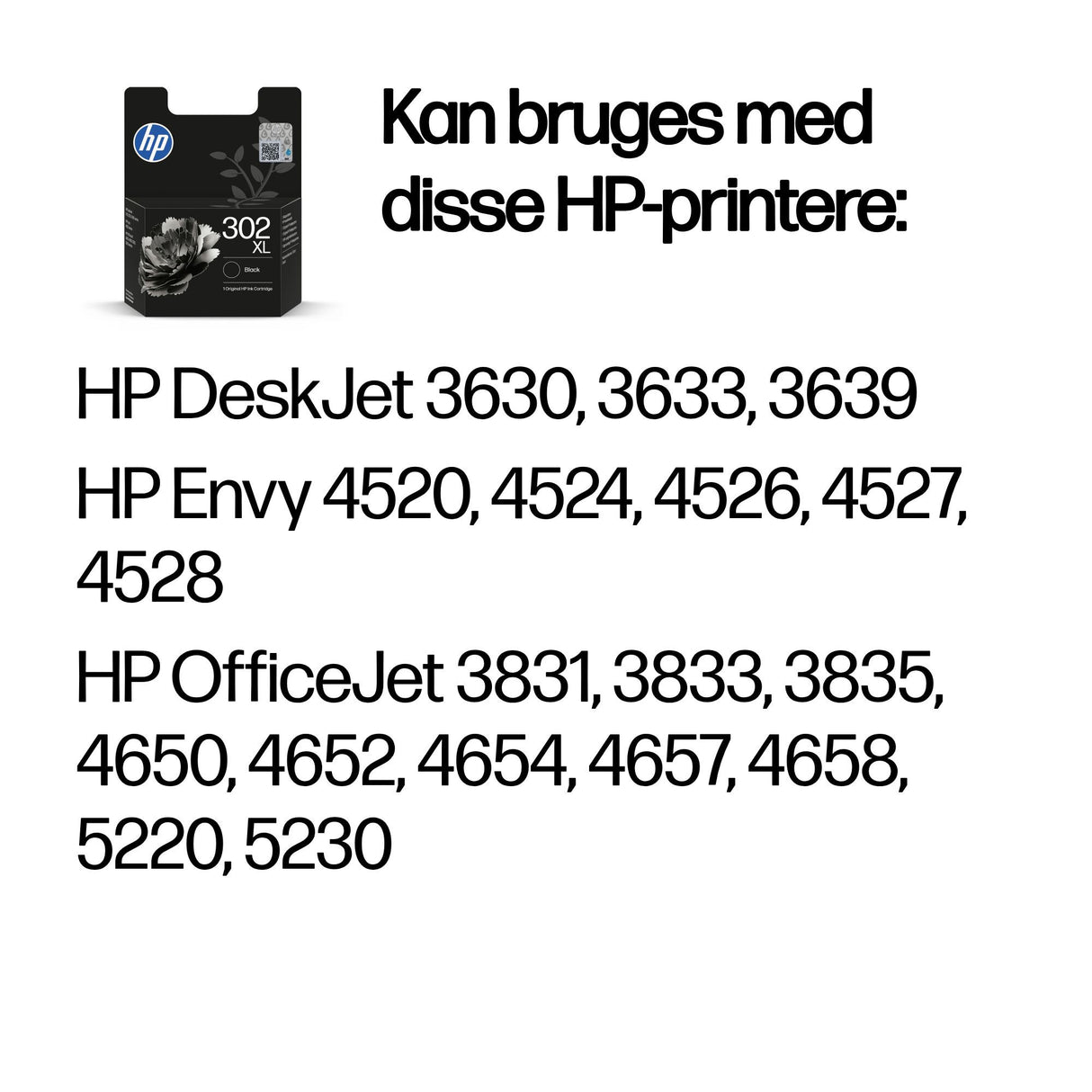HP Original 302XL-blækpatron med høj kapacitet, sort