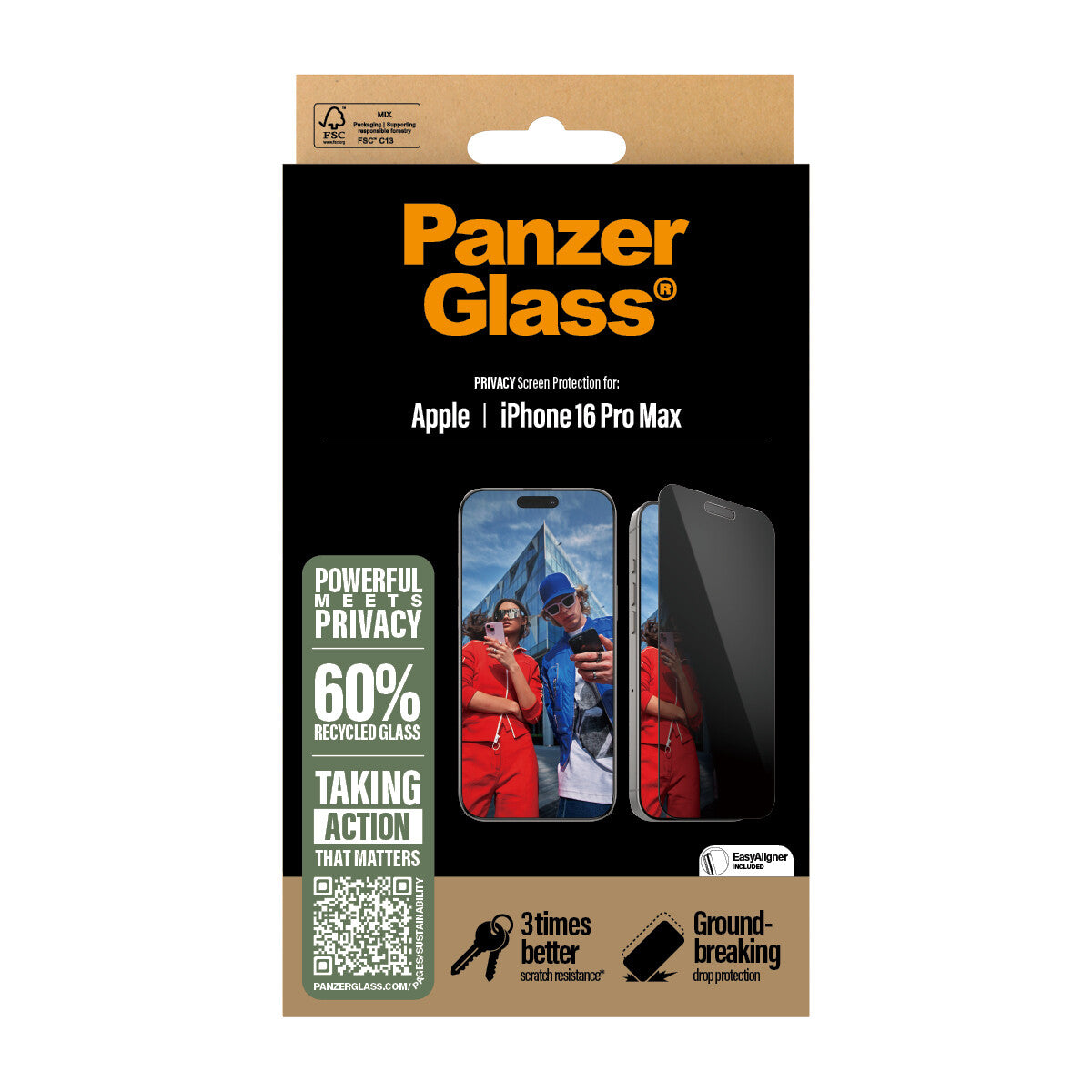 PanzerGlass ® 2-Way Privacy Skærmbeskyttelse iPhone 16 Pro Max | Ultra-Wide Fit m. EasyAligner
