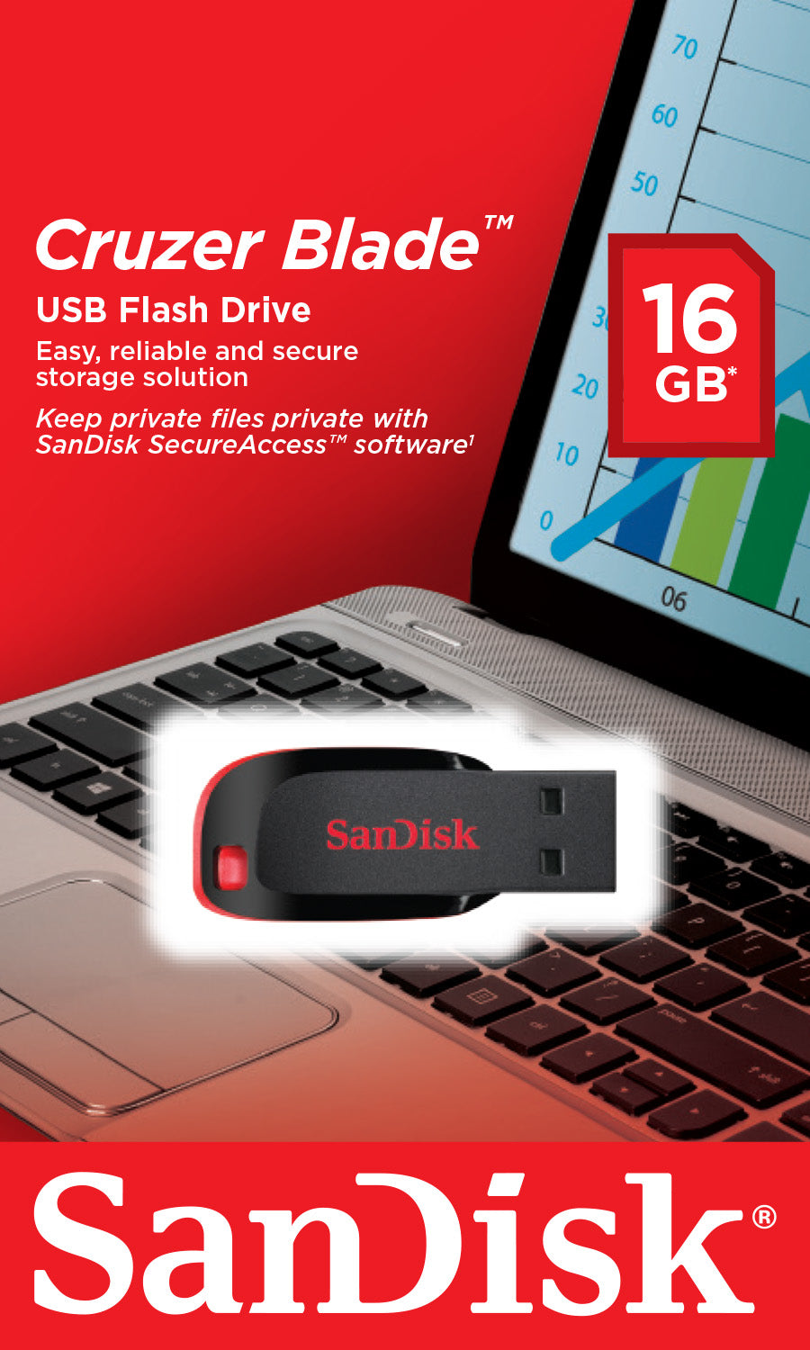 SanDisk Cruzer Blade 16GB USB 2.0 USB stick Sort Rød