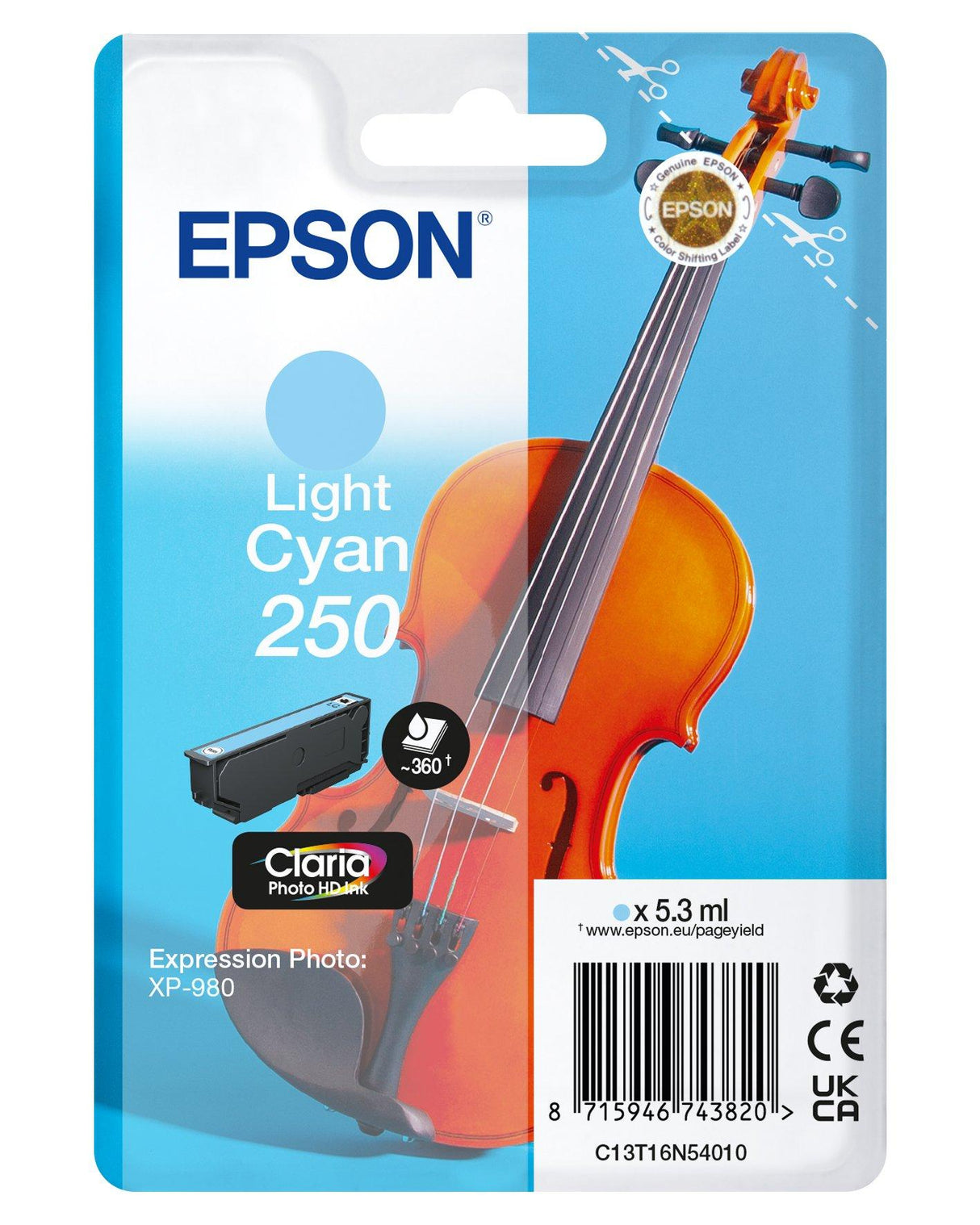 Epson 250 Violin Claria Photo HD blækpatron 1 stk Original Lys cyan