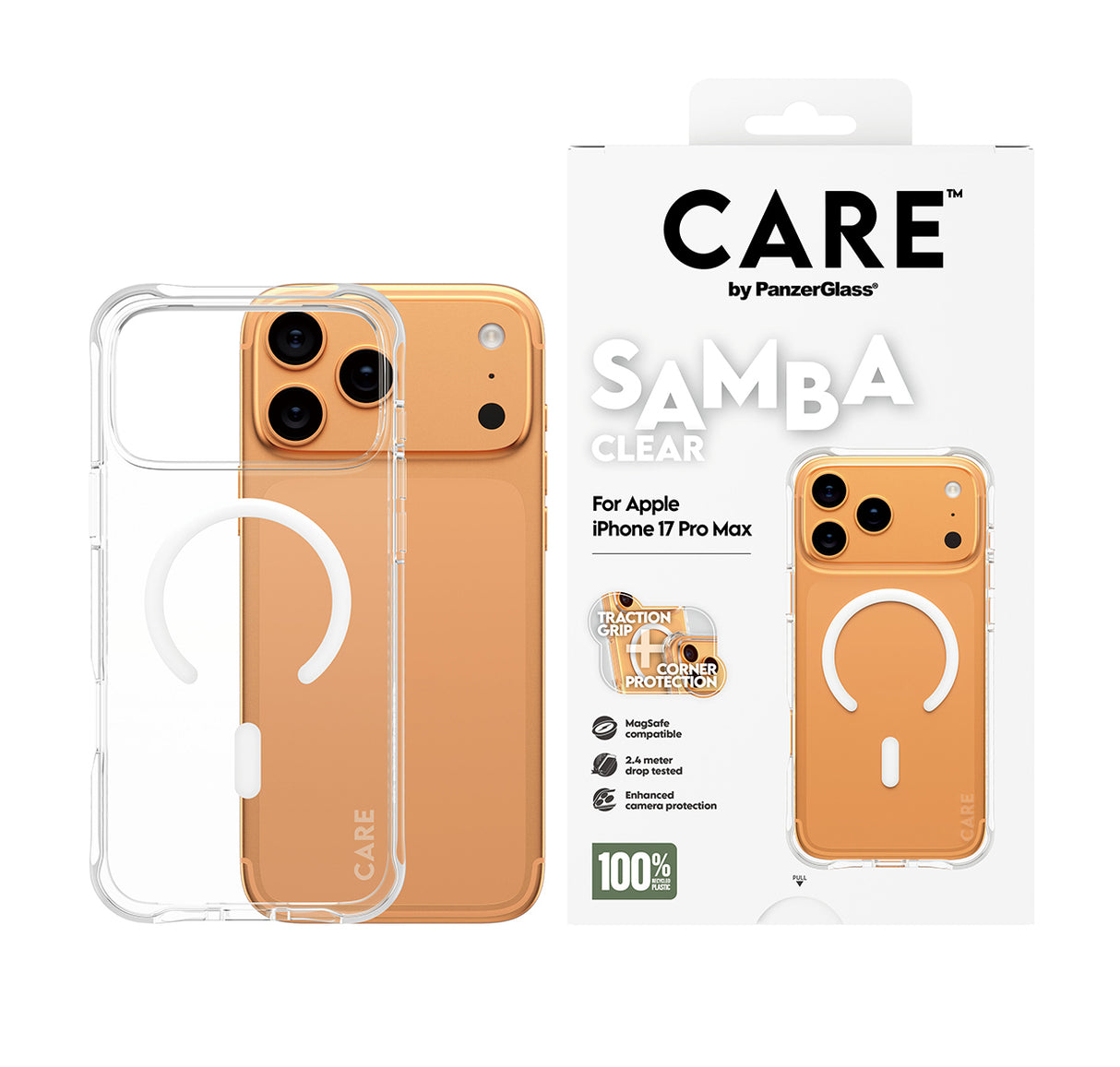 PanzerGlass CARE by ® Fashionable Case Samba Transparent m. Hvid MagSafe iPhone 17 Pro Max