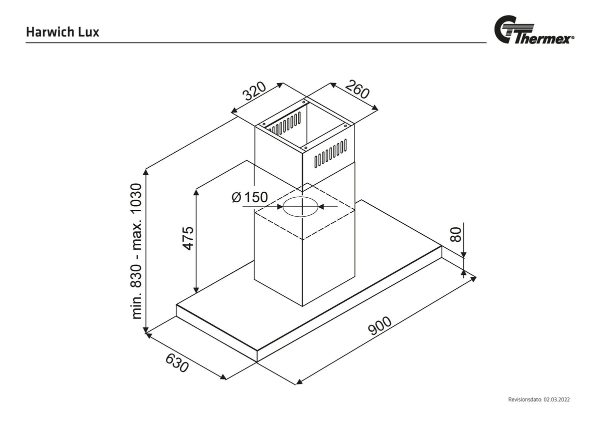 THERMEX Harwich Lux Ø Sort 690 m³/t