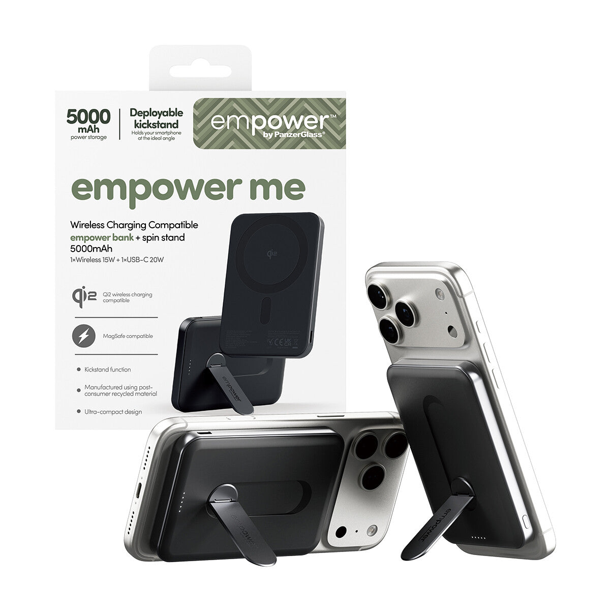 PanzerGlass empower™ by ® empower™ Bank m. Spin Stand | 5000mAh | Space Black
