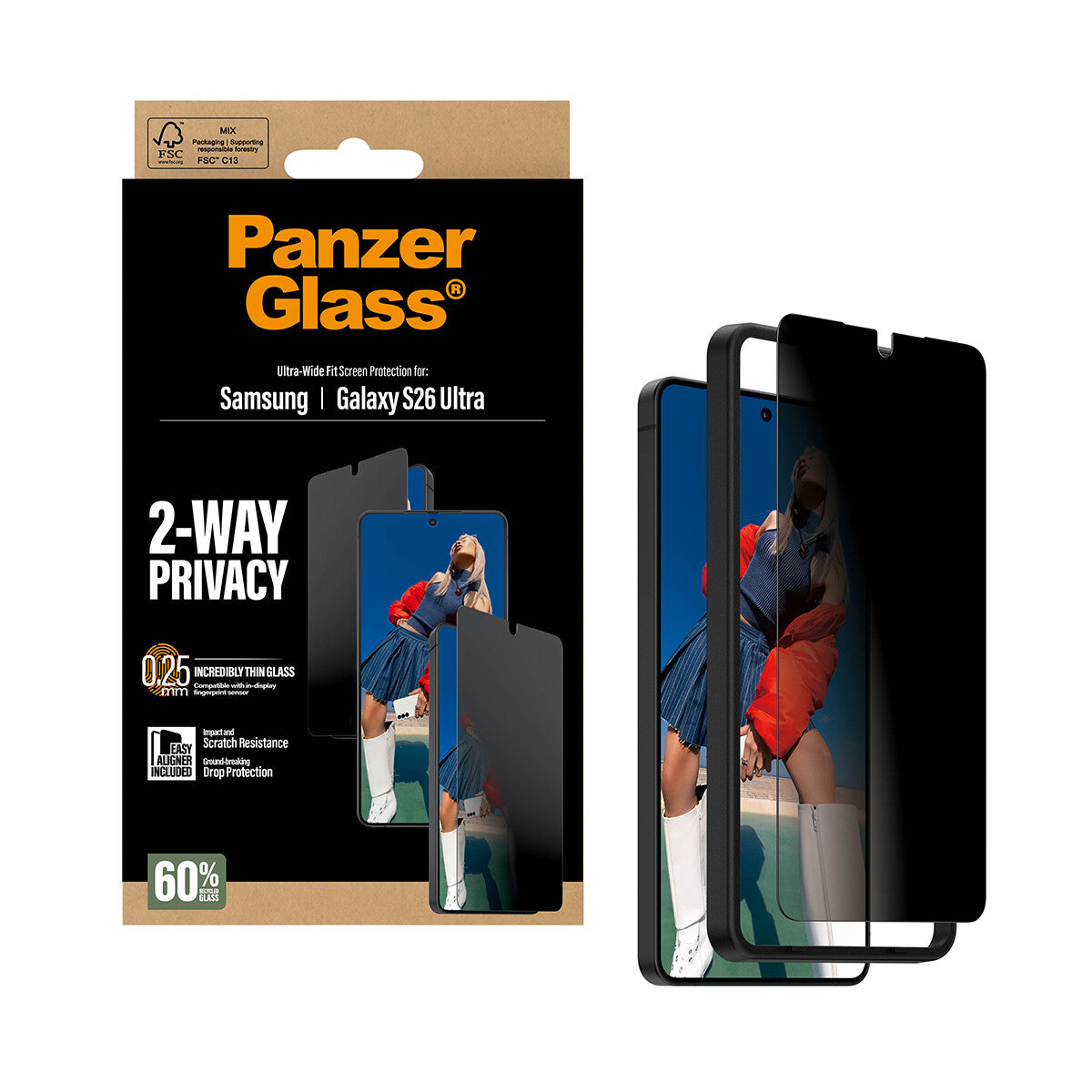 PanzerGlass ® 2-Way Privacy Skærmbeskyttelse Samsung Galaxy S26 Ultra | Ultra-Wide Fit m. EasyAligner