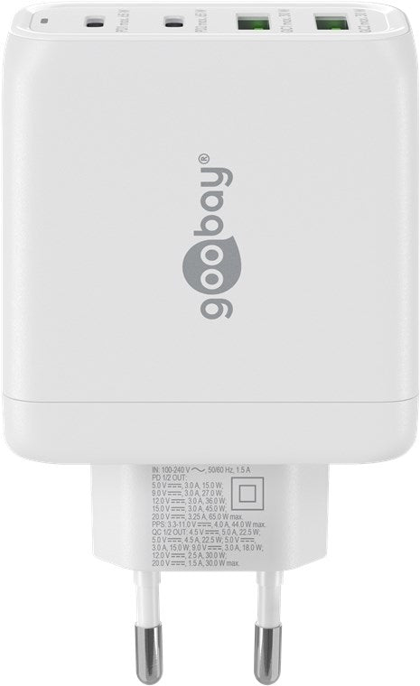 Goobay 4-ports USB GaN Oplader 65W PD Hvid