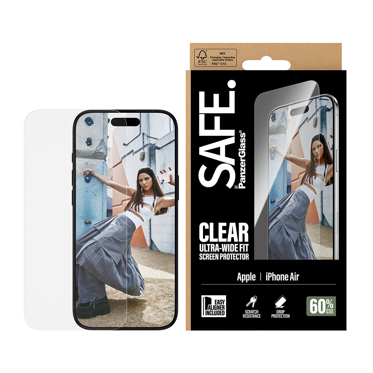 PanzerGlass SAFE. by ® Skærmbeskyttelse iPhone Air | Ultra-Wide Fit m. EasyAligner