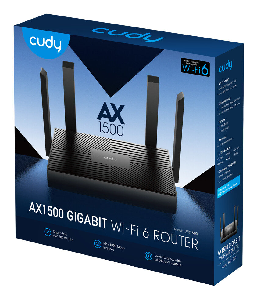 Cudy WR1500 trådløs router Gigabit Ethernet Dual-band (2,4 GHz / 5 GHz) Sort