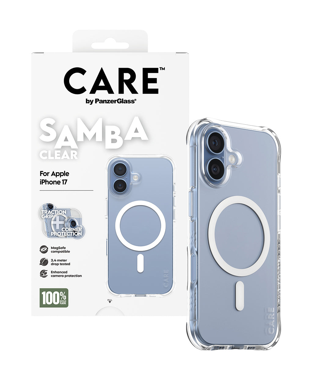 PanzerGlass CARE by ® Fashionable Case Samba Transparent m. Hvid MagSafe iPhone 17