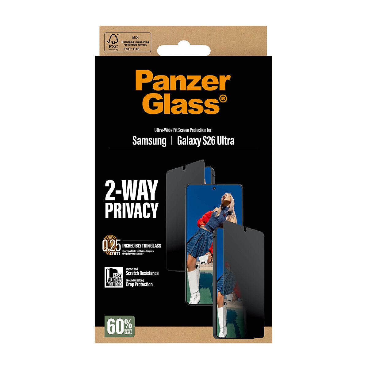 PanzerGlass ® 2-Way Privacy Skærmbeskyttelse Samsung Galaxy S26 Ultra | Ultra-Wide Fit m. EasyAligner