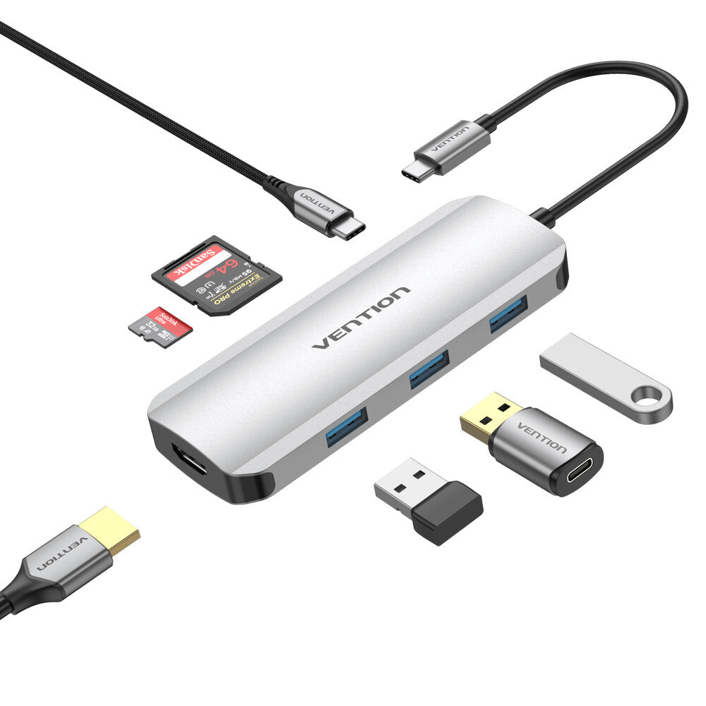 Vention TOJHB dockingstation Ledningsført USB 3.2 Gen 1 (3.1 Gen 1) Type-C Grå, Sølv