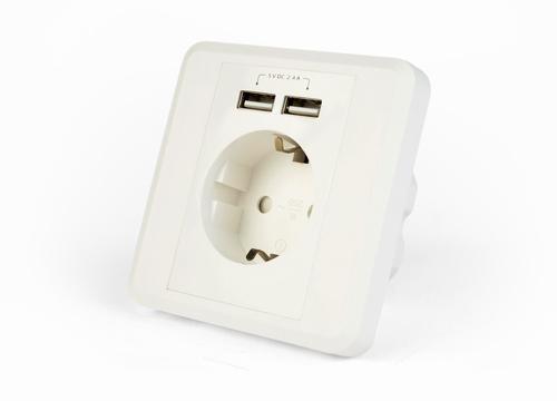 EnerGenie EG-ACU2A2-01 socket-outlet 2 x USB + CEE 7/3 White