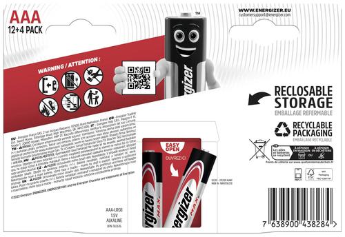Energizer battery Max Alkaline AAA CHP16 12+4