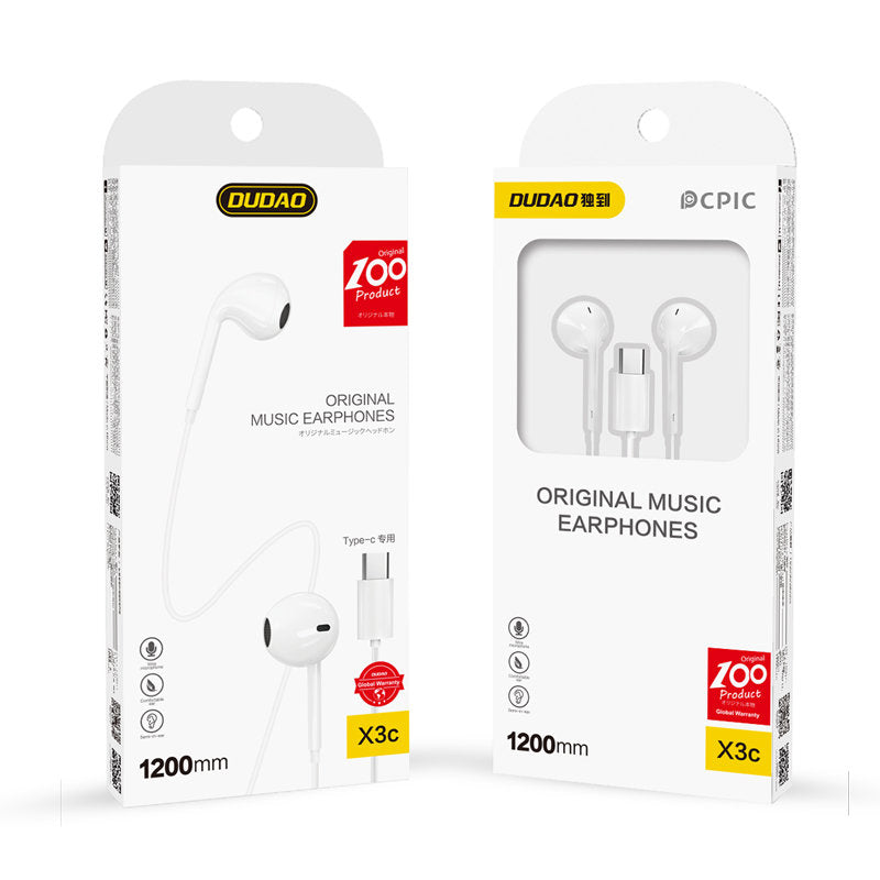 Dudao in-ear hovedtelefoner med USB Type-C stik hvid (X3C)