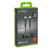 SBS TECABLETYPCCSK USB-C spiralkabel - USB-C 0,5m - sort