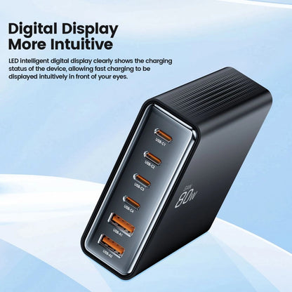 Tech-protect DC80W-GAN 6-PORTS PD80W/QC3.0 Ladestation - Sort