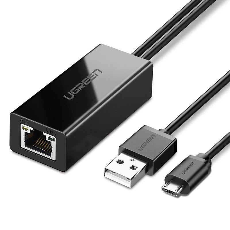 Ugreen 30985 eksternt netværkskort til Chromecast med micro USB / USB-A stik 100Mb/s 1m - sort