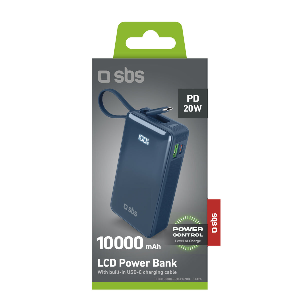 SBS TTBB10000LCDTCPD20B powerbank 10000 mAh Blå