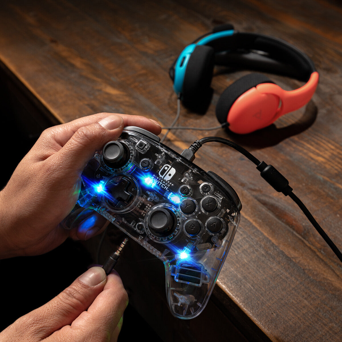 PDP Afterglow Deluxe+ Transparent USB Gamepad Analog/digital Nintendo Switch, Nintendo Switch OLED