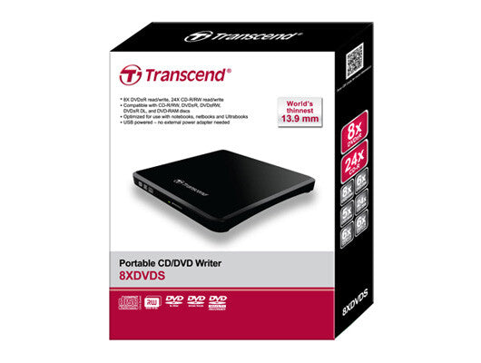 Transcend TS8XDVDS-K optisk diskdrev DVD±R/RW Sort