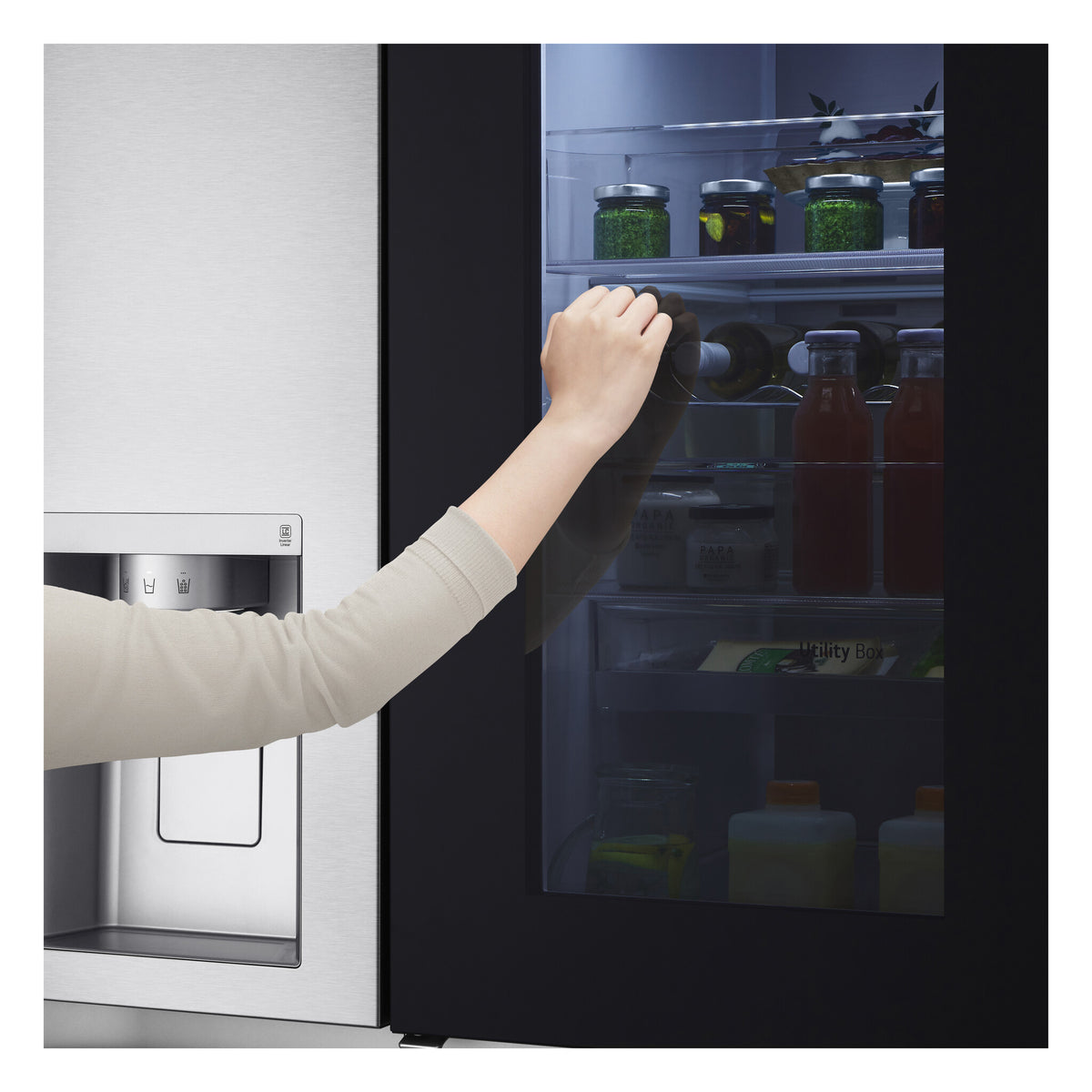LG InstaView GSXV90BSAE side-by-side køle-fryseskab Fritstående 635 L Rustfrit stål