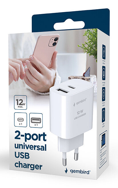 Gembird GMB Audio TA-UC-2AC12-01-BK oplader til mobil enhed Universel Sort Vekselstrøm Indendørs