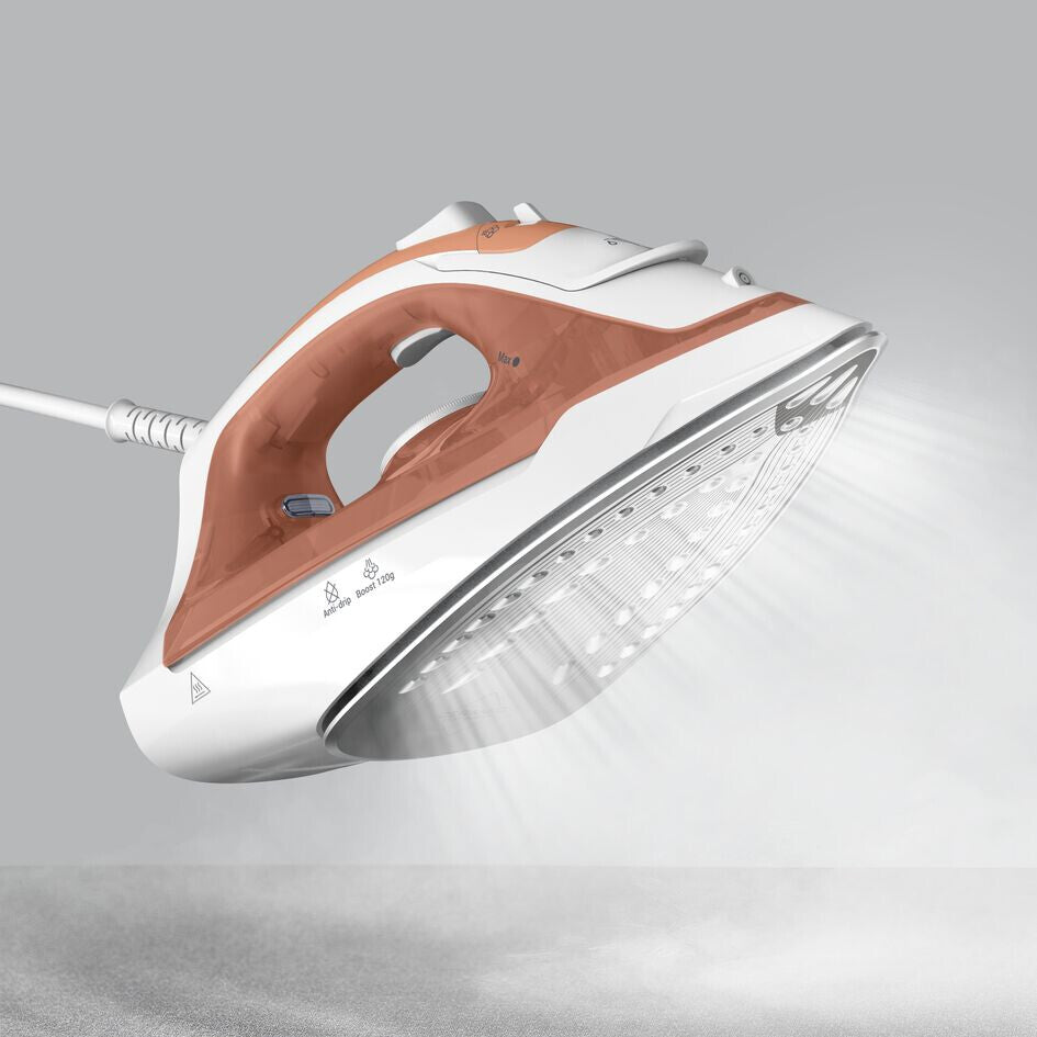 Tefal Virtuo 30 FV2C40E0 strygejern Tør & dampstrygejern Keramisk strygesål 2000 W Fersken, Hvid