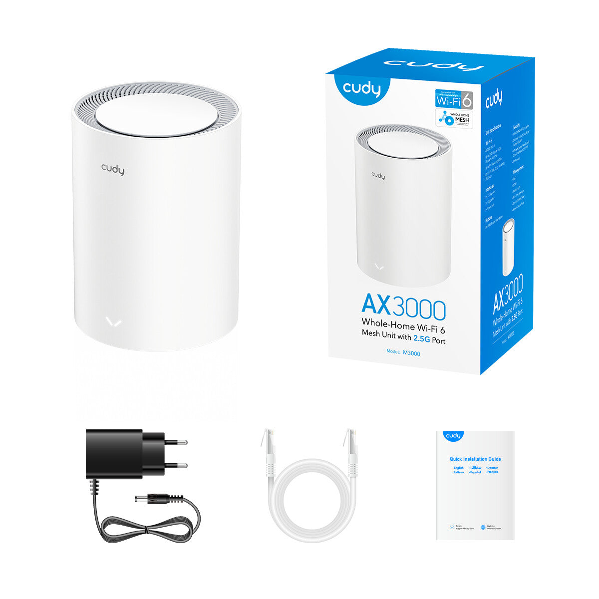 Cudy AX3000 Wi-Fi 6 Mesh 2.5G Solution Dual-band (2,4 GHz / 5 GHz) Wi-Fi 6 (802.11ax) Hvid Intern