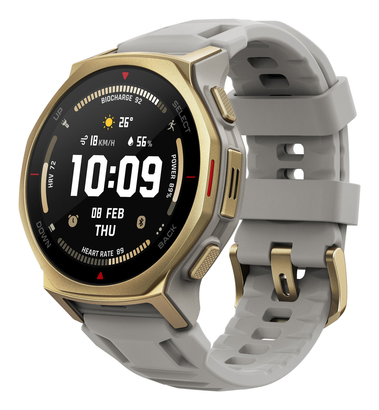 Amazfit T-rex 3 Pro 3,35 cm (1.32") AMOLED 44 mm Digital 466 x 466 pixel Berøringsskærm Guld Wi-Fi GPS (satellit)