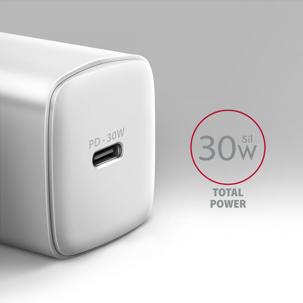Axagon ACU-PD30W wall charger 1x QC3.0/AFC/FCP/PD type-C 30W white Mobiltelefon, Smartphone, SmartWatch, Tablet, Universel Hvid Vekselstrøm Hurtig opladning Indendørs