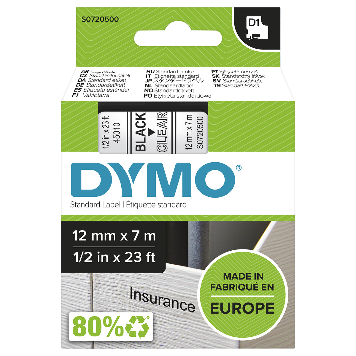 DYMO D1 Mærkattape (1,2 cm x 7 m) 1kassette(r) S0720500
