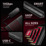 Axagon EEM2-GAM, USB-C 10Gbps - NVMe & SATA SSD GAME M.2 box, bezšroubkový SSD kabinet Sort