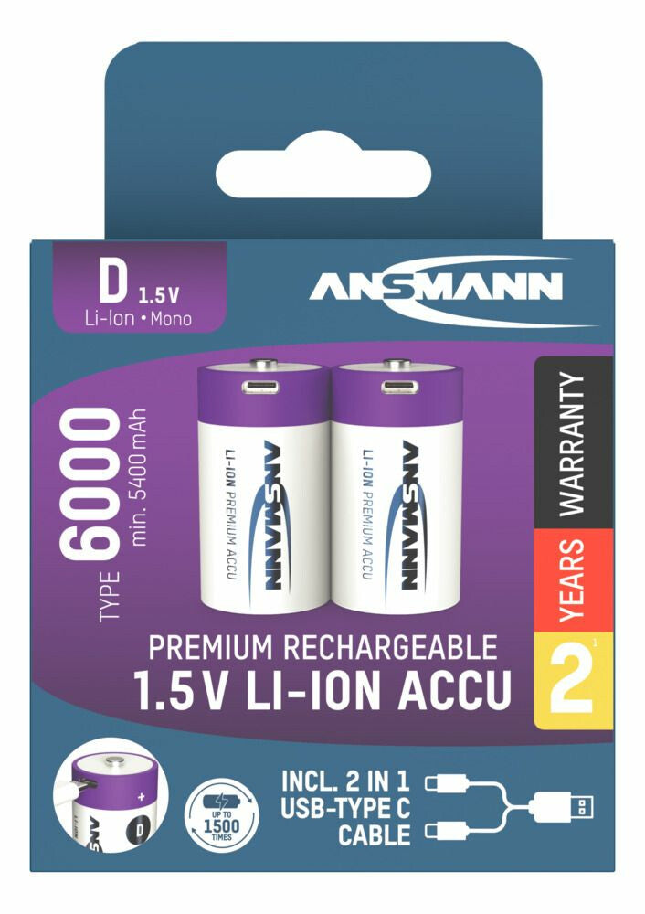 Ansmann 1314-0005 husholdningsbatteri Genopladeligt batteri D Lithium-Ion (Li-Ion)