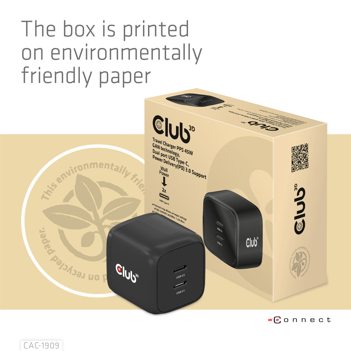 Club 3D CAC-1909EU 45Watt GaN Strømforsyningsadapter