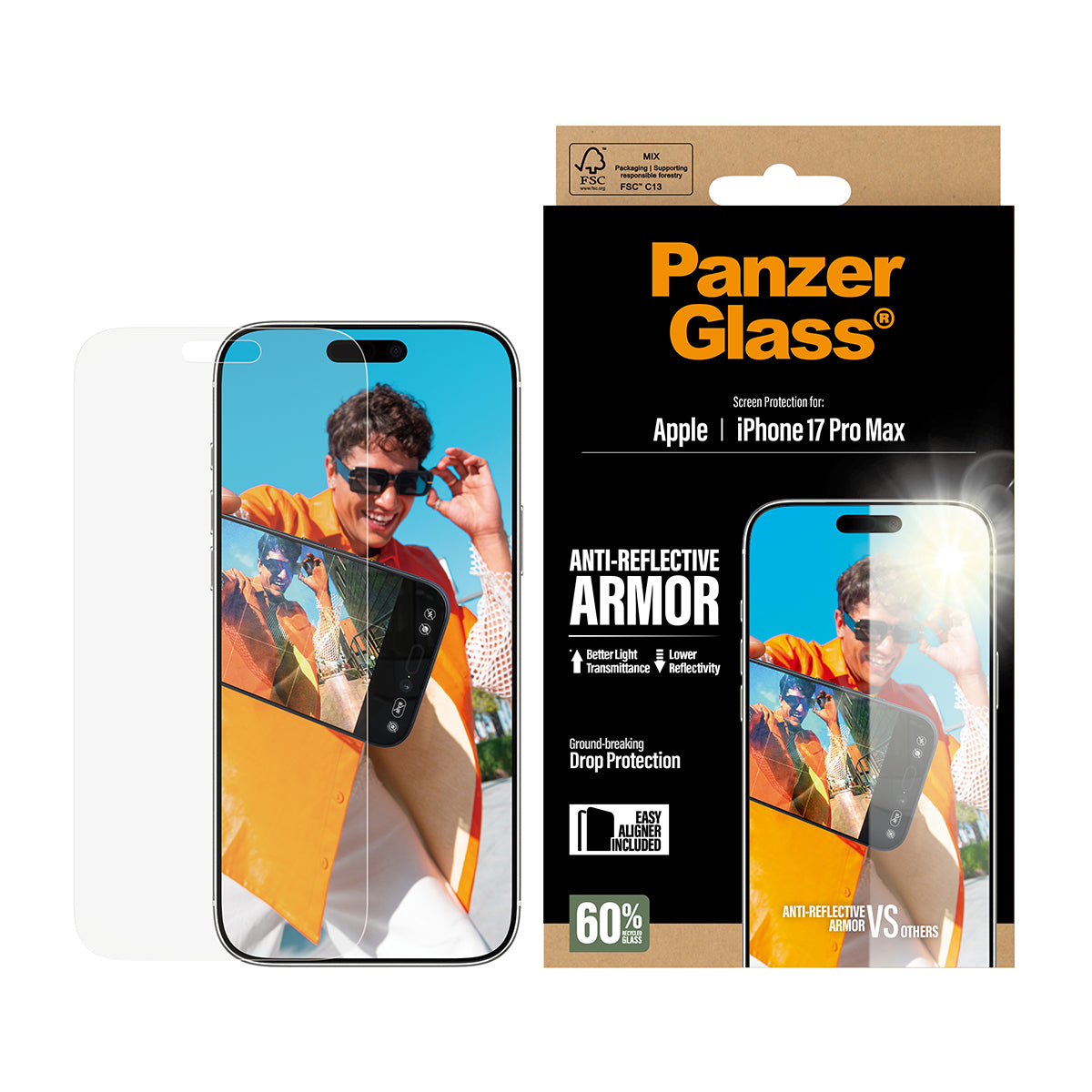 PanzerGlass ® Anti-Reflective Armor Skærmbeskyttelse iPhone 17 Pro Max m. EasyAligner