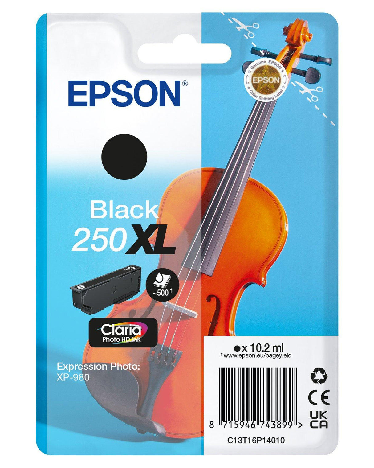 Epson 250XLViolin Claria Photo HD blækpatron 1 stk Original Højt (XL) udbytte Sort