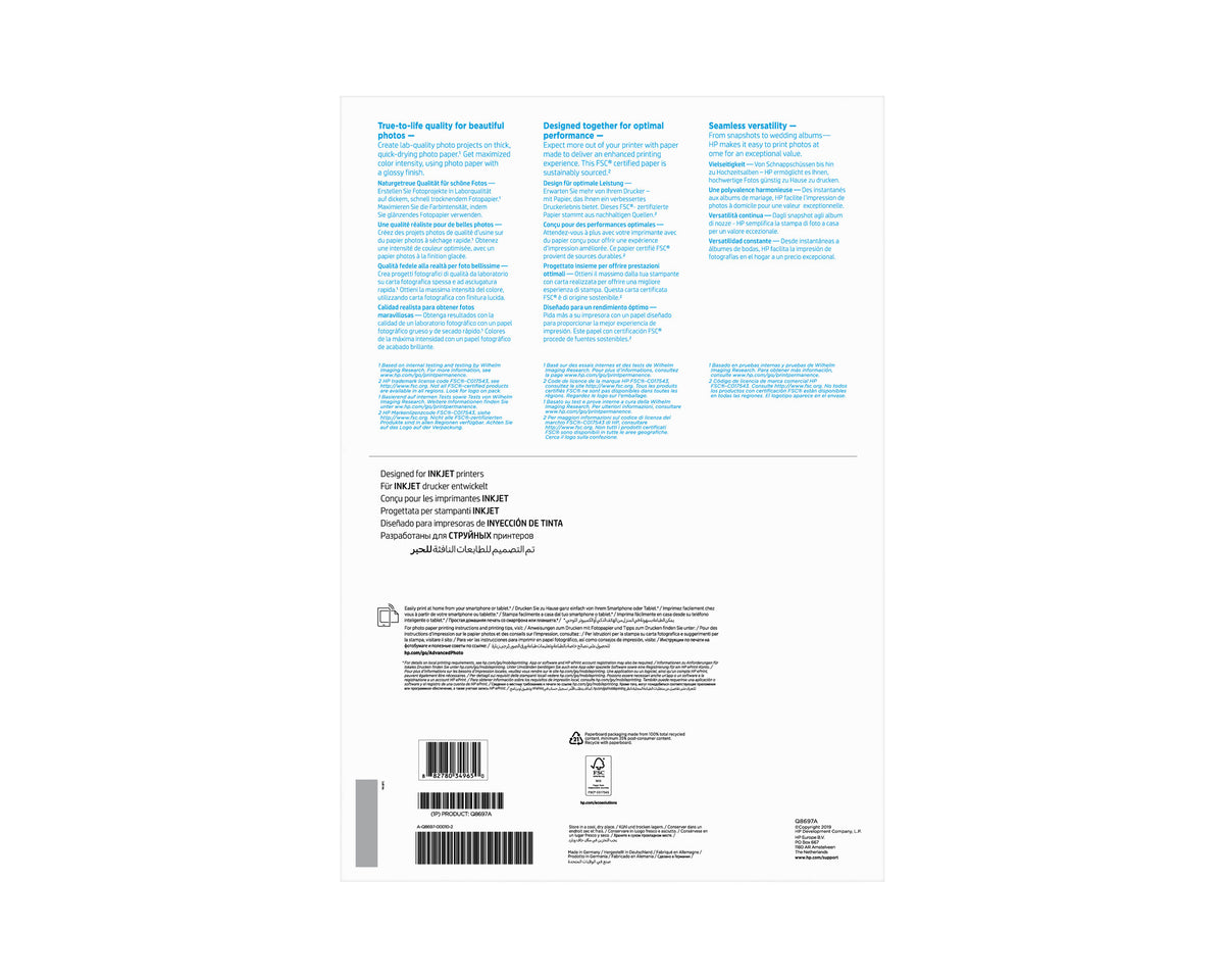 HP Advanced-fotopapir, blankt, 250 g/m2, A3 (297 x 420 mm), 20 ark