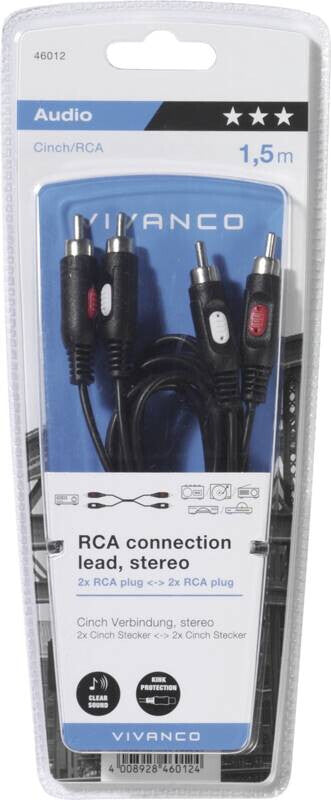 Vivanco VVA2RCA15MMK lydkabel 1,5 m 2 x RCA Sort