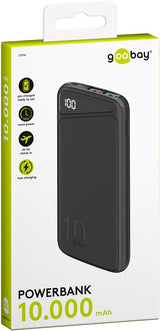 goobay Powerbank 10000mAh 2xUSB-A 1xUSB-C Sort