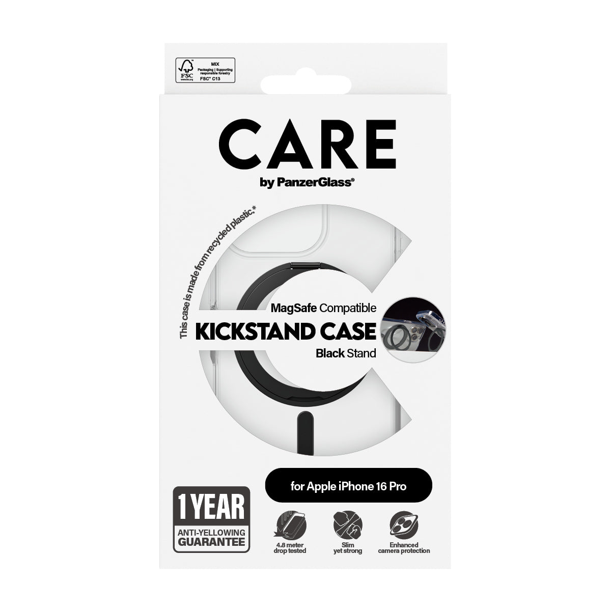PanzerGlass CARE by ® Feature Case Transparent m. Sort Kickstand & MagSafe iPhone 16 Pro