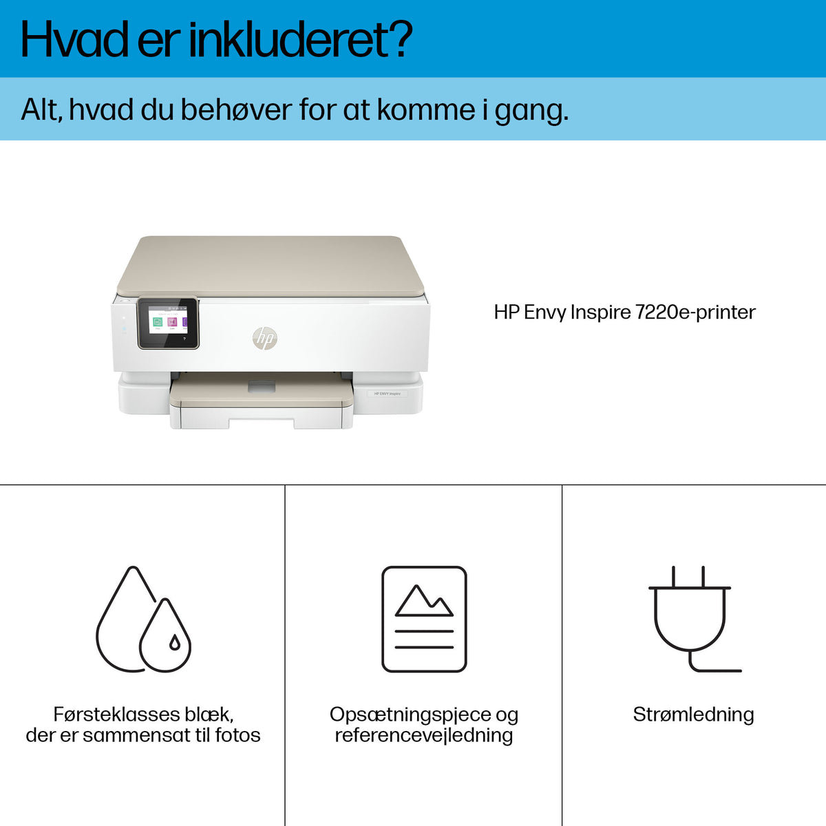 HP ENVY Inspire 7220e Trådløst All-in-One Farve Printer, Instant Ink; Kopimaskine, scanner
