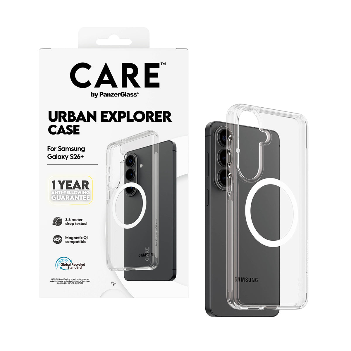 CARE by PanzerGlass Urban Explorer Case Transparent w. White Qi Samsung Galaxy S26+