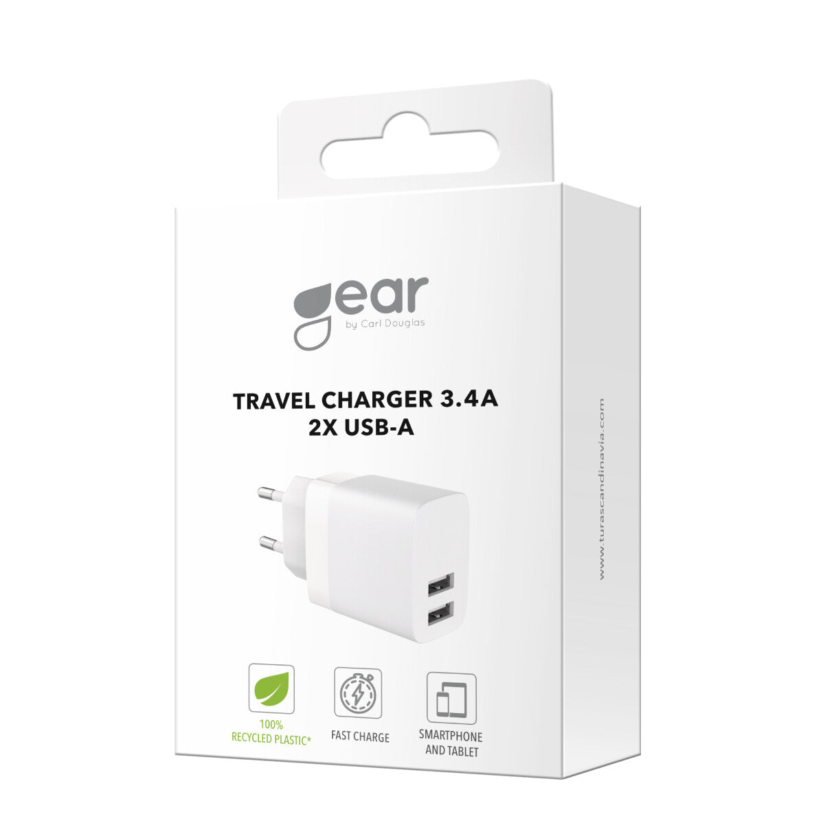 Gear Lader 220V 2xUSB-A 3,4A Hvid