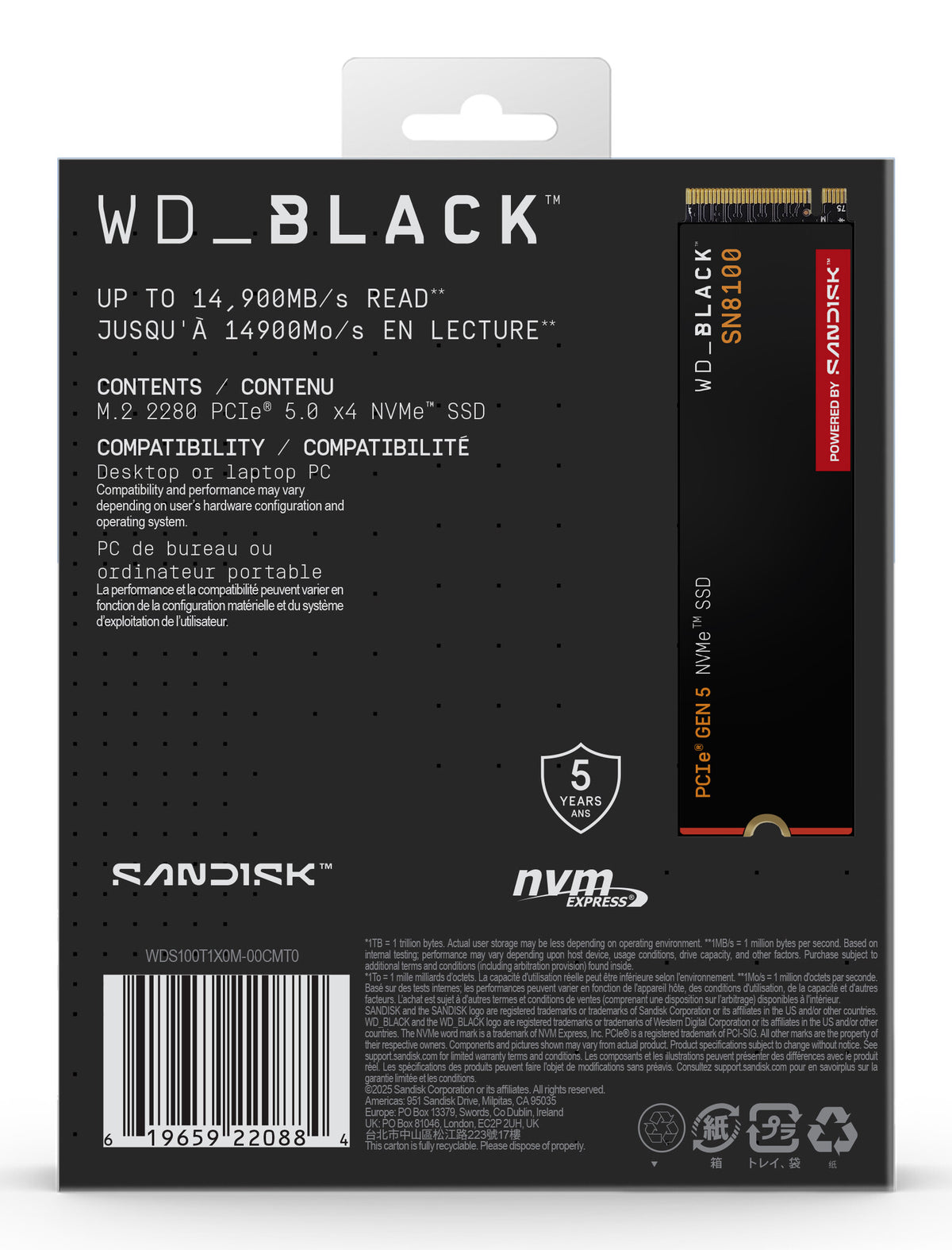Western Digital Black WD_BLACK SN8100 NVMe 1 TB M.2 PCI Express 5.0 TLC 3D NAND