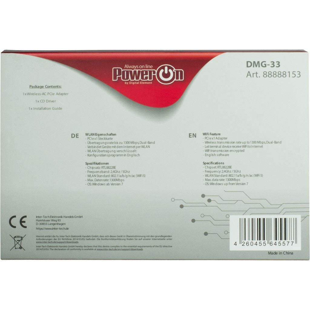 Inter-Tech DMG-33 Netværksadapter PCI Express x1 1300Mbps