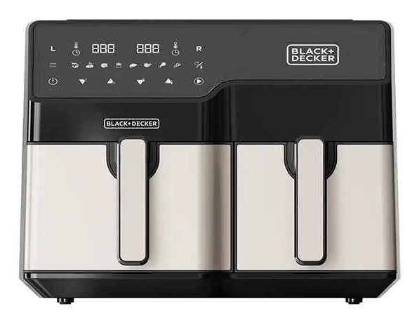 Black & Decker BXAF9000E Dobbelt 9 L Enkeltstående 2500 W Varmluftsteger Sort, Rustfrit stål