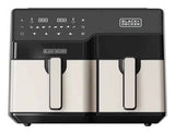 Black & Decker BXAF9000E Dobbelt 9 L Enkeltstående 2500 W Varmluftsteger Sort, Rustfrit stål